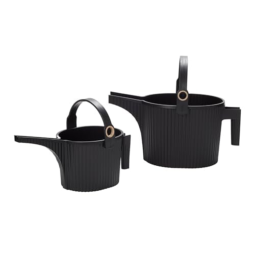 Hachiman Watering Can Set of 2 with Widened Spout | Includes Small and Large Plant Watering Can for Indoor and Outdoor Plants, Hands-Free Filling, Black - color: Black, size: Large and Small
