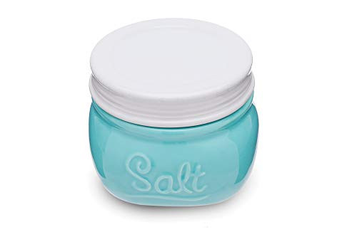 Fox Run Vintage Style Mason Jar Salt Cellar, Blue Ceramic with White Lid, 1 Cup Capacity - style: Salt Cellar