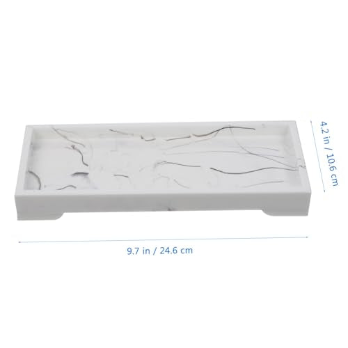FAVOMOTO Marble-Style Composite Bathroom Vanity Tray Cosmetic and Jewelry Storage Plate White Organizer for Home and Hotel Toiletries