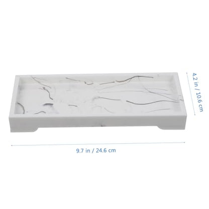 FAVOMOTO Marble-Style Composite Bathroom Vanity Tray Cosmetic and Jewelry Storage Plate White Organizer for Home and Hotel Toiletries