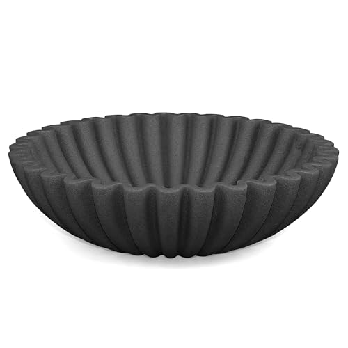 LIN CHUAN Ruffle Decorative Bowl, Large Fruit Bowl, Artificial Stone BLack | Sculptural ruffle design enhances kitchen counters, entryways, and tables. Durable resin finish for fruit, keys, and decor - color: Black