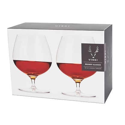 Viski Wingback Brandy Glass glassware set, Stemmed Wine glasses, Cocktail Glass Gift, Perfect for Bourbon, Rye, Scotch, and Mezcal, Set of 2, 17oz - style: Cognac Glasses