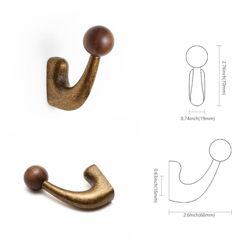 wall-mounted light luxury coat hooks, used for hanging coats, hats, scarves and towels, suitable for entrance halls, bathrooms and bedrooms (2, 7110Large-flowered Yellow Ancient + Walnut Wood) - color: 7110Large-flowered Yellow Ancient + Walnut Wood