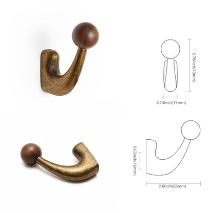 wall-mounted light luxury coat hooks, used for hanging coats, hats, scarves and towels, suitable for entrance halls, bathrooms and bedrooms (2, 7110Large-flowered Yellow Ancient + Walnut Wood) - color: 7110Large-flowered Yellow Ancient + Walnut Wood
