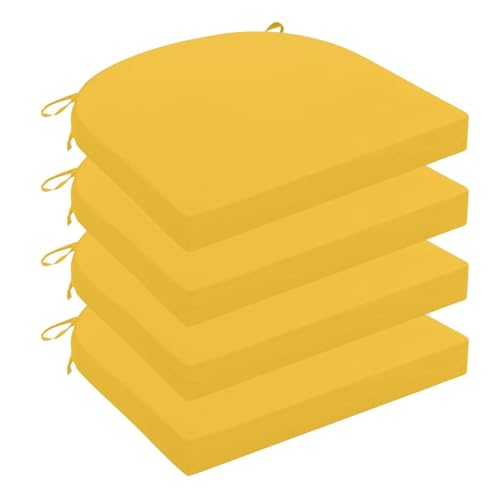 Wellsin Outdoor Chair Cushions for Patio Furniture, 3-Year Color Fastness Patio Chair Cushions Set of 4, Water Resistant Round Corner Outdoor Seat Cushions 17"X16"X2", Yellow - color: Solid Color/ Yellow, size: 17"x16"x2"(Pack of 4)