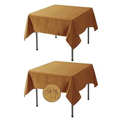 Fokitut 2 Pack Waterproof Square Tablecloth, 70x70 Inch, Stain Resistant and Wrinkle Polyester Table Cloth, Fabric Table Cover for Kitchen Dining, Wedding, Party, Holiday Dinner-Gold - color: Gold, size: 70x70''-2pack