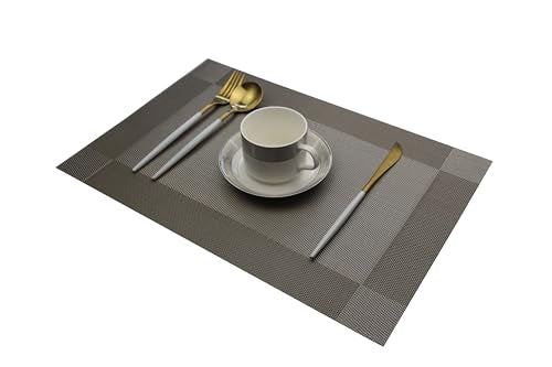 Placemats Washable Easy to Clean Woven Vinyl Placemats for Kitchen Table Heat-resistand Table placemats Mats 12x18 inches Set of 6 (Grey) - color: Gray, size: placemats set of 6