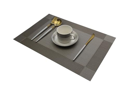 Placemats Washable Easy to Clean Woven Vinyl Placemats for Kitchen Table Heat-resistand Table placemats Mats 12x18 inches Set of 6 (Grey) - color: Gray, size: placemats set of 6