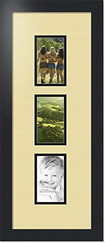 ArtToFrames Collage Photo Frame Double Mat with 3-3x5 Openings with Satin Black Frame and French Creme mat. - color: French Creme, size: 3 - 3x5