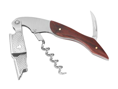 ELEGANTZ Wine Bottle Opener Set – Premium Corkscrew with Foil Cutter & Beer Bottle Opener – Ergonomic Wooden Handle for Smooth Cork Removal – Sommelier Accessories Gift for Wine Lovers - color: Mahogany Wood