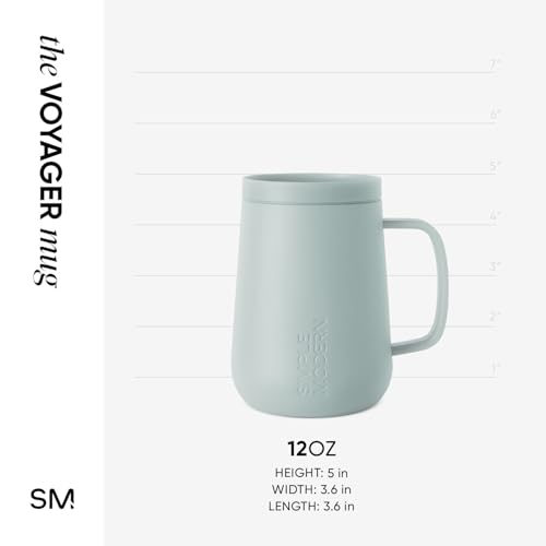 Simple Modern Voyager Signature Mug | Travel Coffee Tumbler with 360° Lid and Handle | Ceramic-Lined Insulated Stainless Steel Iced Cold Brew Cup | 12oz, Sea Glass Sage - color: -Sea Glass Sage
