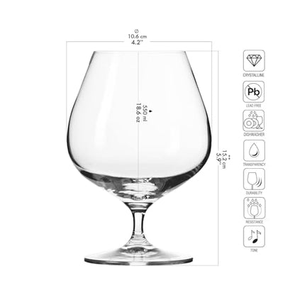 Krosno Cognac Glasses Set of 6, 18.6 oz, Harmony Collection | Drinking Glasses, Brandy Tasting Glass, Whiskey, Bourbon, Rum, Liqueur, Lead-Free Crystal, Elegant Glassware, Dishwasher Safe - style: Cognac 18.6 oz (Set of 6)