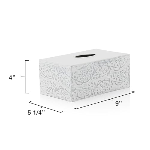 Modern Farmhouse Decorative Tissue Box Holder - Distressed White, Rustic Metal Design for Bathroom - size: Rectangle