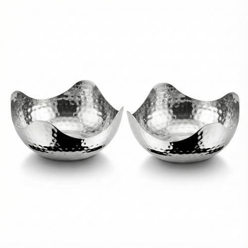 Elegance Hammered 6-Inch Stainless Steel Wave Serving Bowls, Set of 2, Silver - size: 6" x 6" x 3" (Set of 2)