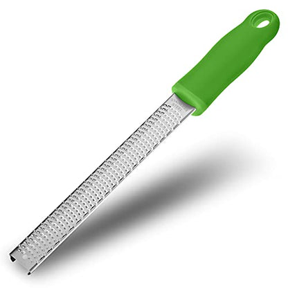 8-Inch Lemon Zester & Cheese Grater, 18/8 Stainless Steel, Green | Fine 18/8 Stainless Steel Blade for Citrus, Parmesan, Ginger and Garlic, Soft Non-slip Handle, Cover, Dishwasher Safe - color: Green