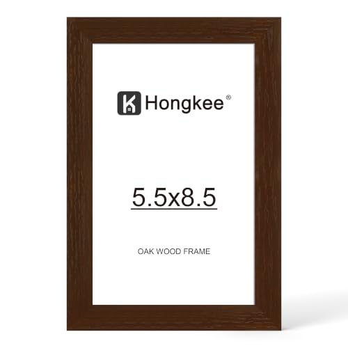 Hongkee 5.5x8.5 Oak Wood Picture Frame (1 Pack, Walnut) Real Glass Cover | 5.5 x 8.5 Solid Wood Frame for Wall or Tabletop Display - Includes Easel Back, Vertical Hang - Ideal for Home, Office - color: Walnut, size: 5.5X8.5 in