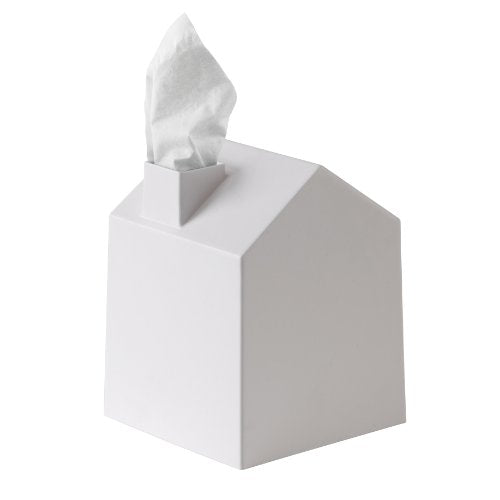 Umbra Casa Tissue Box Cover, House Shaped Kleenex Box Holder, Square, White | Adds decorative touch to rooms, easy one hand retrieval, wipe with damp cloth, durable plastic - color: White