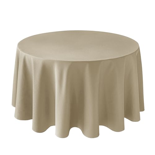 Biscaynebay Textured Fabric Round Tablecloths 108", Natural Water Resistant Table Cloth Circle Folding Table Covers Linen for Dining, Kitchen, Wedding, Parties etc. Machine Washable - color: Natural, size: 108" (Round)