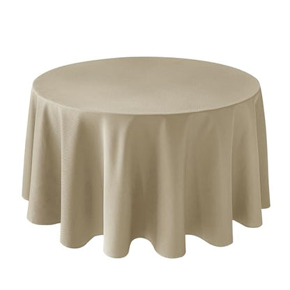 Biscaynebay Textured Fabric Round Tablecloths 108", Natural Water Resistant Table Cloth Circle Folding Table Covers Linen for Dining, Kitchen, Wedding, Parties etc. Machine Washable - color: Natural, size: 108" (Round)