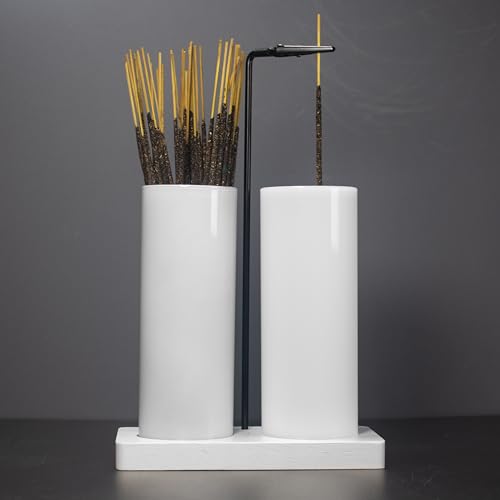 2 in 1 Incense Holder for Sticks,Glass Incense Burner Holder with Storage,Upside Down Incense Holder for Sticks with Glass Ash Catcher for Meditation Yoga Spa Room Home Decor[2 Long Full White] - color: All White, size: 2 tall glass