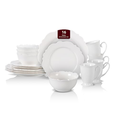 HomeVss, New Bone China Dinnerware Set, Embossed Winds, Service for 4-16pc Set - color: Emboss Winds, size: Service for 4 - 16pc Set