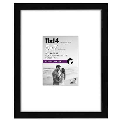 Americanflat 11x14 Picture Frame with Shatter-Resistant Glass - Use as 5x7 Frame with Mat or Display 11x14 Photo Without Mat - Signature Collection - Picture Frames for Wall Display - Black | Shatter-resistant glass, hangs vertical or horizontal, sawtooth