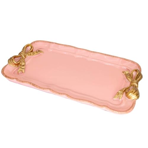 Warmtree Bow Jewelry Tray, Coquette Trinket Dish, Vanity Decor | Decorative Tray for Jewelry, Towel, Storage, Rings, Bracelets, Earrings, Cosmetics, Retro Design for Room Decor, Pink - color: Pink
