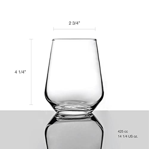 Pasabahce Premium Wine Glasses Set of 6-14.4 Oz Stemless Wine Glass - Exclusive Wine Tumbler Set for Red or White Wine Glasses - Modern Design Drinking Glasses Set