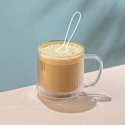 JoyJolt Haven Stackable Fluted Glass Mugs, Set of 2 Ribbed Double Wall Insulated Coffee Cups, 13.5oz Clear Mugs - style: Fluted Mugs