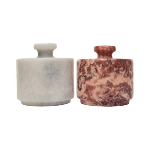 Marble Salt Cellar with Lid - Stone Salt Container for Countertop, Salt Box Keeper for Kitchen Counter, 3.5 oz OceanicX Marble Cellar (White Strawberry Pink) - color: White Strawberry Pink