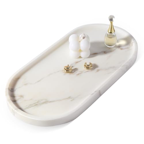 White Marble Tray with Gold Pattern for Bathroom Counter, Stone Trays for Home Decor Marble Vanity Tray, Stone Storage Trays for Perfume, Jewelry, Decorative Tray for Dresser Organizer - color: White Golden Calacatta, size: 12" x 6" x 0.7"