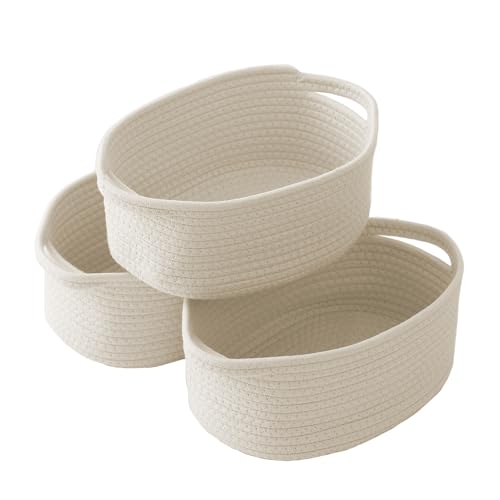 JMvicyroam Small Woven Basket, Empty Gift Basket, White/3 Pack | Small Gift Basket, Cotton Rope, 12 x 8 x 8 in, Handles, Includes Ribbon and Bag, Birthday Gift Basket - color: White, size: 3 Pack