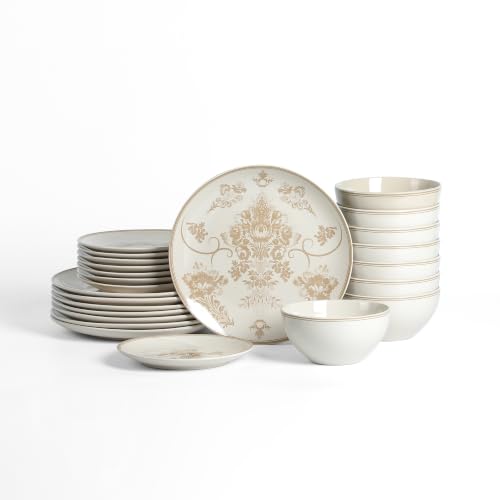 Stone Lain Opal 24-Piece Stoneware Dinnerware Set, Dinner Plates, Salad Plates & Bowls, Service for 8, Dishwasher & Microwave Safe, Beige - color: Beige, size: 24-Piece, Service for 8