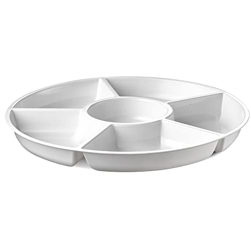Plasticpro 6 Sectional Round Plastic Serving Tray/Platter (4, White) - color: White