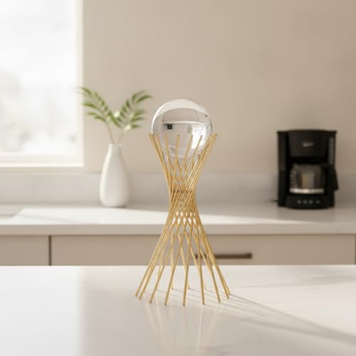 for Shelf, Desk, or Console Table Display: Modern Geometric Metal Leaf and Crystal Ball Sculpture Accent (1 PC) - size: 5.51 x 5.51 x 11.02 in