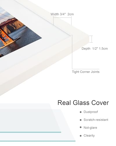 Hongkee 5x7 Picture Frame (4 Pack, White) Made of Real Glass and Wooden Frame - Display Pictures 4x6 with Mat or 5x7 Without Mat, 5 by 7 Photo Frames TableTop Display and Wall Mounting - color: White, size: 5x7 in