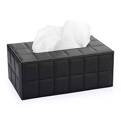 Sumnacon Rectangular Leather Tissue Box Cover - Stylish Tissue Box Holder with Magnetic Bottom, Decorative PU Tissue Box for Vanity Dresser Night Stand Table Countertop Home Office Car,Grid Black - color: Black With Grid, size: Medium
