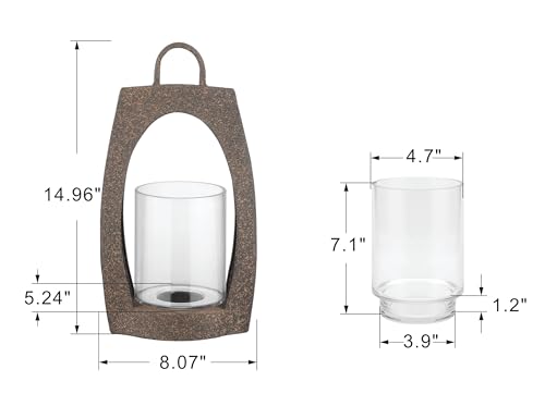 15" Twakutwaku Versatile Farmhouse Arch Metal Lantern in Rustic Brown with Handmade Thick Glass Candle Holder for Pillars & Plants, Hurricane Lantern, Glass Candlestick Holder, Glass Vase, Garden - color: Rustic Brown, size: 8"x15"