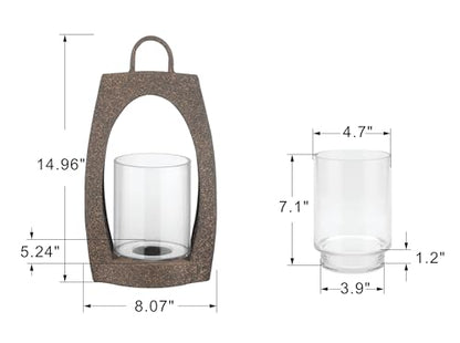 15" Twakutwaku Versatile Farmhouse Arch Metal Lantern in Rustic Brown with Handmade Thick Glass Candle Holder for Pillars & Plants, Hurricane Lantern, Glass Candlestick Holder, Glass Vase, Garden - color: Rustic Brown, size: 8"x15"