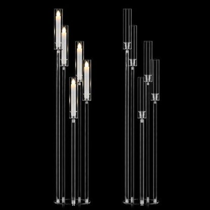 2pcs 5-Arm Acrylic Candelabra Centerpieces for Tables, Sturdy Solid Rods 45.7" Tall Floor Candle Holders Set for Wedding Birthday Party Home Decor, Fits 0.8" LED Taper Candles, Clear