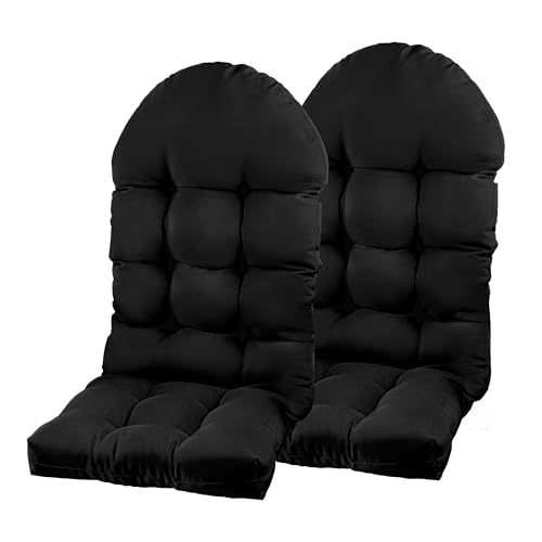 Adirondack Chair Cushion, Rocking Chair Cushion 44x19.4x4 inch, High Back Patio Cushions of Upper and Lower with Ties, Sunscreen and Fade-Resistant (Black, 2) - color: Black