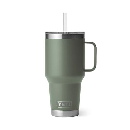 YETI Rambler 35 oz Tumbler with Handle and Straw Lid, Travel Mug Water Tumbler, Vacuum Insulated Cup with Handle, Stainless Steel, Camp Green - color: Camp Green, style: 35oz