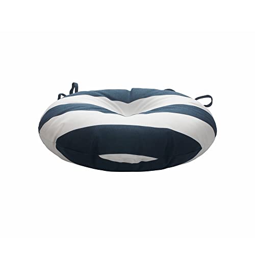 Magpie Fabrics Outdoor Round Bistro Seat Cushions with Ties, 15"x15"x4" Set of 2, Tufted Waterproof Barstool Chair Pads for Patio Home Garden Office, Navy White - color: Navy White