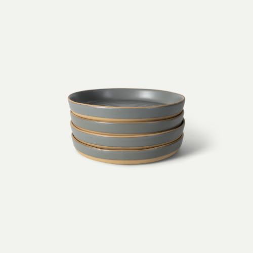 Mora Medium Dishes Set of 4, 35oz Ceramic Pottery Pasta Plate/Wide Bowls - Microwave, Oven and Dishwasher Safe - Storm - color: Storm