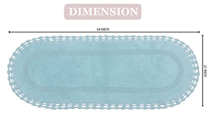 Home Weavers Hampton Crochet Reversible Bathmat 100% Cotton Bathroom Rug, Machine Washable Rug, Extra Soft and Absorbent Bath Rug, Kitchen Mat, 21"x54" Runner, Aqua - color: Aqua, size: 1'9" x 4'6" (Oval)