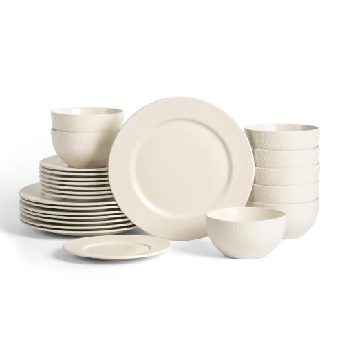 Stone Lain Topaz 24-Piece Stoneware Dinnerware Set, Dinner Plates, Salad Plates & Bowls, Service for 8, Dishwasher & Microwave Safe, Sand - color: Sand, size: 24-Piece, Service for 8