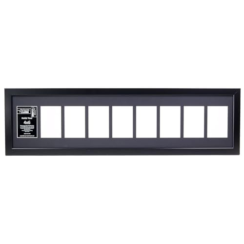 Creative Letter Art 4” x 6” Multiple Opening Picture Frame Collage with 9 holes, Manhattan Black Frame 10 x 40-inch Black Mat, Full-Strength Glass, Photo Collage for Wall, 9 Openings - color: 9 opening, size: Black w/10" Black Mat