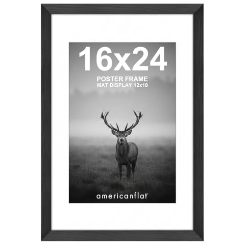 Americanflat 16x24 Poster Frame - Matted to 12x18 - Black | Engineered Wood construction, Polished plexiglass front, hangs vertical or horizontal, sawtooth hangers included - color: Black, size: 16x24
