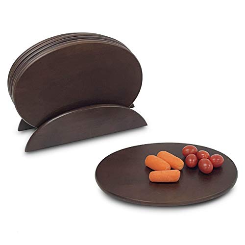 Woodard & Charles Wood 6 Serving Boards with Stand, 7 Pc Set, Walnut Stain | Six Wood Serving Boards on a Display Stand; Serve Sushi, Cheese, Charcuterie, Appetizers and Small Bites for Any Party - color: Walnut, size: 7 Piece Set