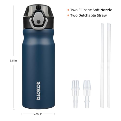 BJPKPK 18 oz Water Bottle with Straw & Handle, Insulated Stainless Flask | Leak Proof Locking Lid, Thermal, Double Wall Vacuum, Keeps Hot/Cold, BPA Free, Dishwasher Safe, Travel & Sports, Navy Blue - color: A-Navy Blue, size: 18 Ounces